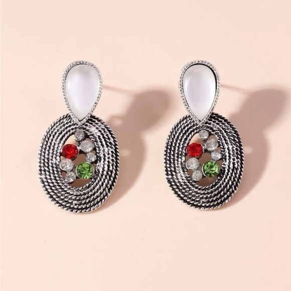 Pearly Multicolored Crystal Round Drop Earrings - Picture 6 of 10